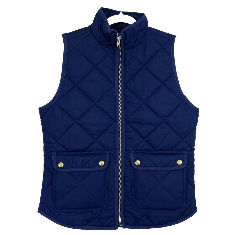 NEW J. CREW Vest‎ Women XS Quilted Full Zip Snap Pockets BU262 Blue - Picture 2 of 15